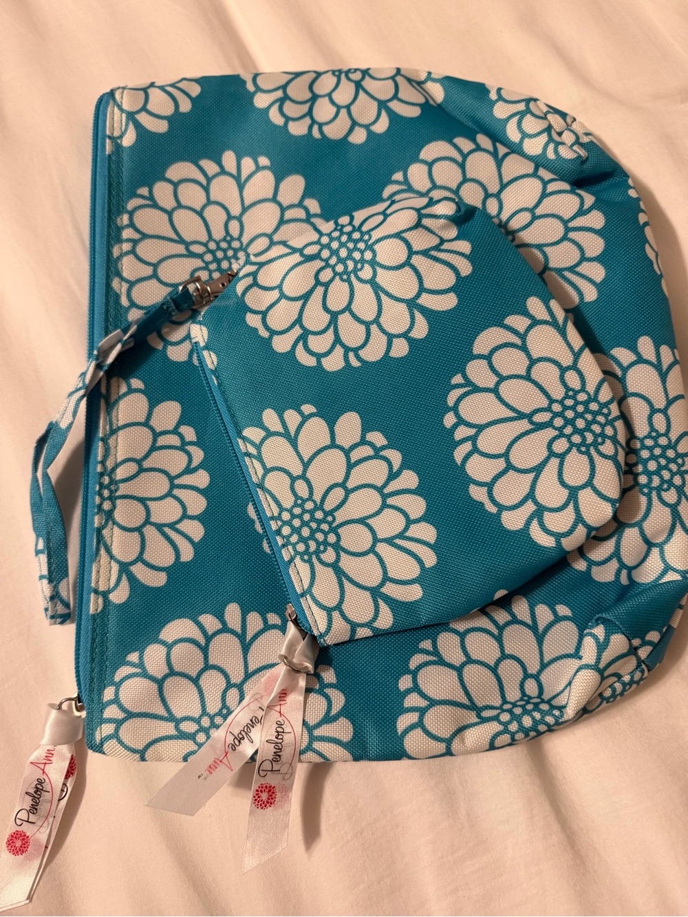 Teal Floral Cosmetic and Travel Pouch Set by Penelope Anne